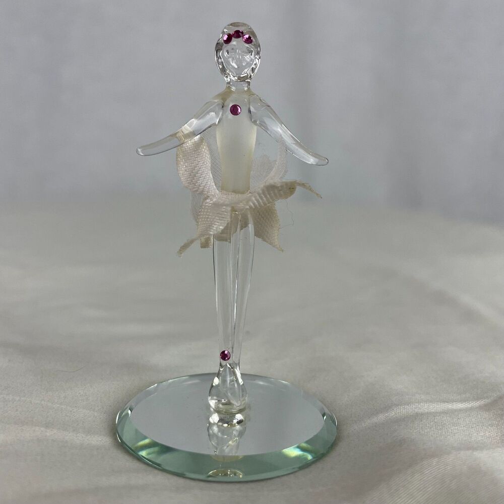 Glass White and Pink Ballerina Figurine with Pink Swarovski Crystals